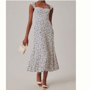 Reformation Cream Midi Dress with Blue Floral Print